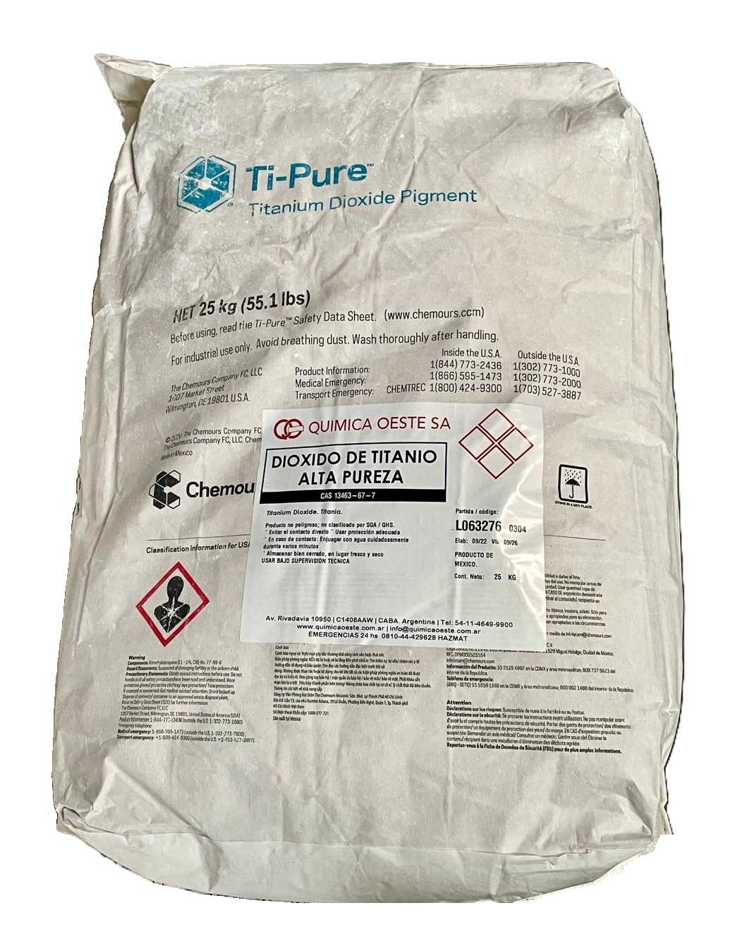 DIOXIDO DE TITANIO ALTA PUREZA x 25Kg