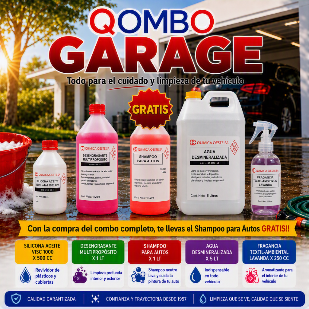 Combo Garage Desengrasante Multiprop. + Silicona + Agua Desmineralizada + Prod Vs.