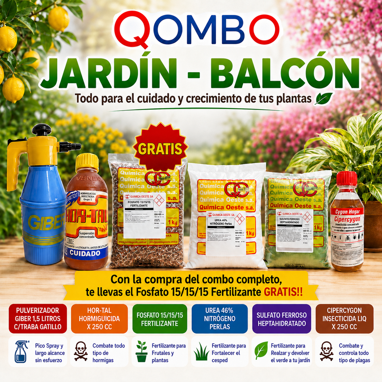 Combo Jardín – Balcón Fertilizantes + Prod. Vs c/ Fosfato 15/15/15 Sin Cargo.